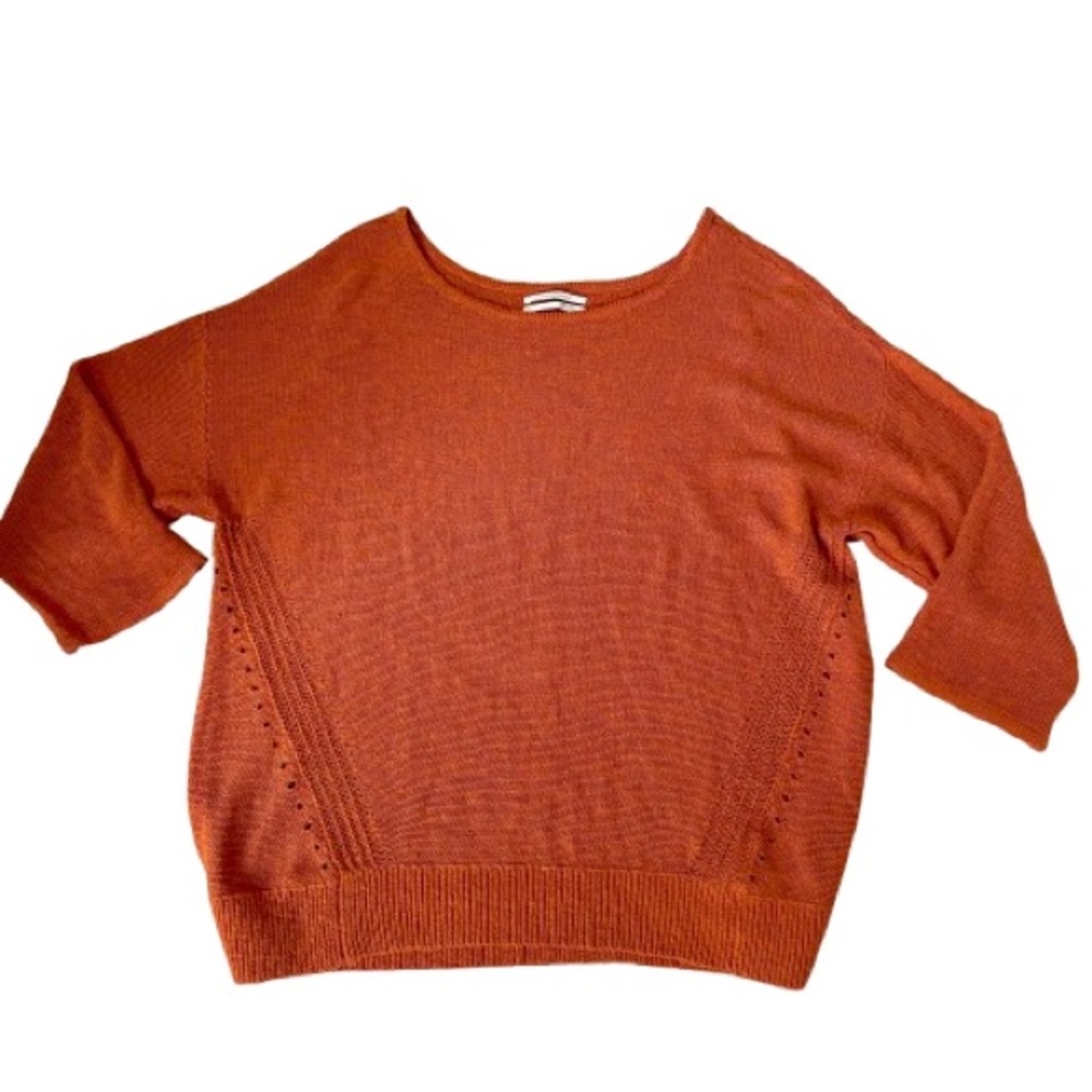 Anthropologie Linen Blend Burnt Orange Lightweight Knit Blouse Top large